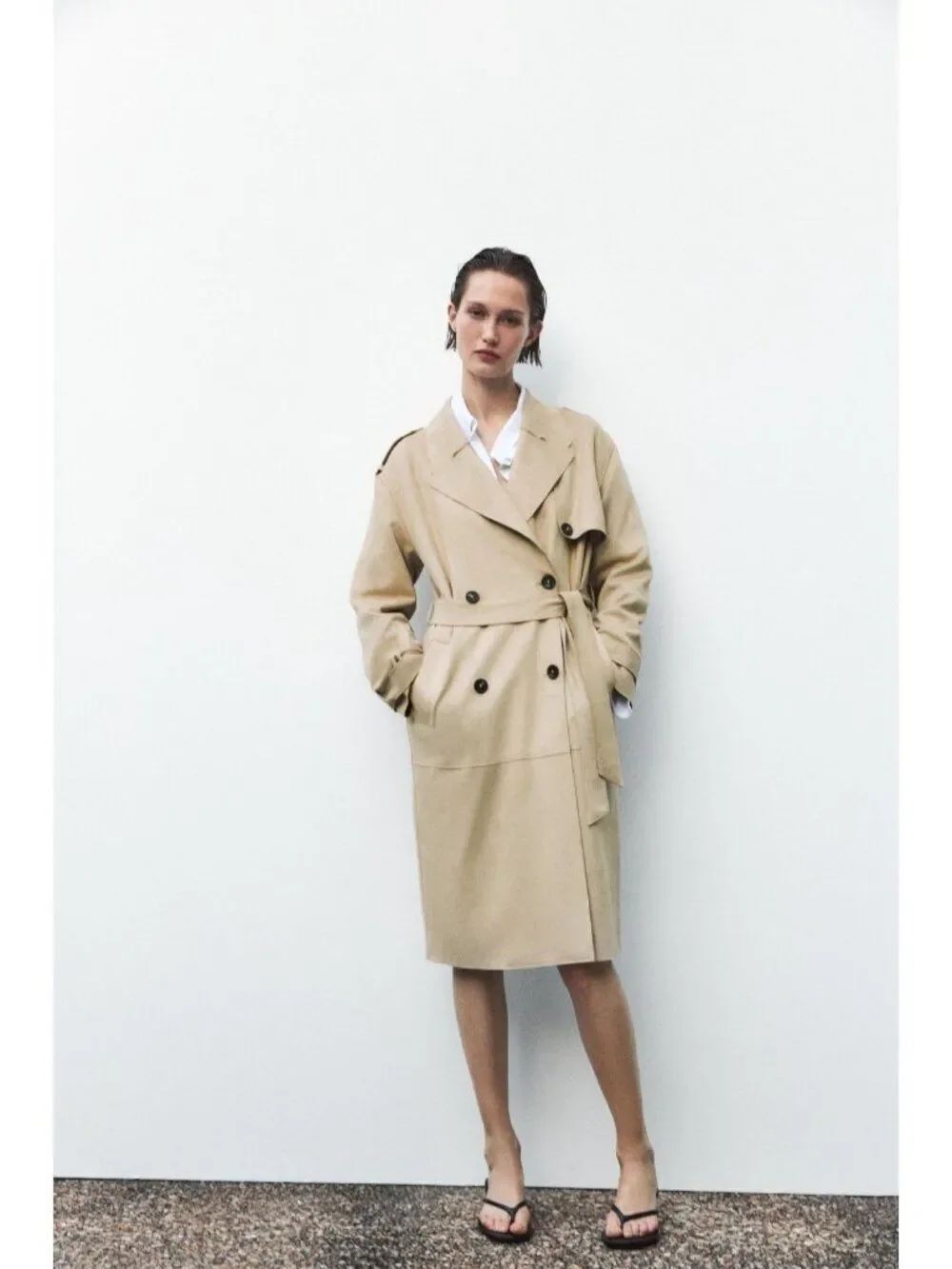 Zara Womens Trench Jacket Coat S Tan Beige Faux Suede Belted 4968/028 NWOT